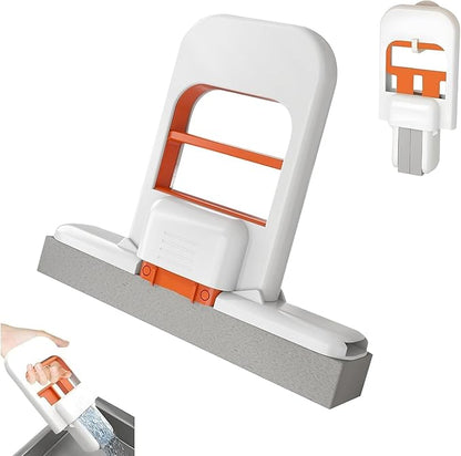 Mini Foldable Desktop Mop, Portable Cleaning Sponge Mop (with a Sponge Head)|  One-Hand Squeeze Handle & Replaceable Head, Wet/Dry Use