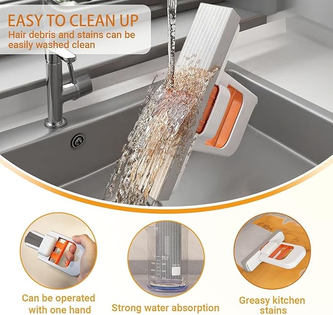 Mini Foldable Desktop Mop, Portable Cleaning Sponge Mop (with a Sponge Head)|  One-Hand Squeeze Handle & Replaceable Head, Wet/Dry Use