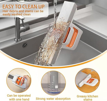 Mini Foldable Desktop Mop, Portable Cleaning Sponge Mop (with a Sponge Head)|  One-Hand Squeeze Handle & Replaceable Head, Wet/Dry Use