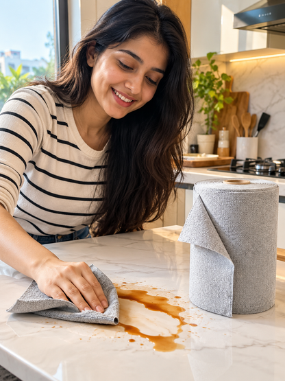 Microfiber Cleaning Cloth Roll – 20 Pre-Cut Reusable Towels | Super Absorbent, Washable & Lint-Free | 25×25 CM | For Kitchen, Car, Glass & Home