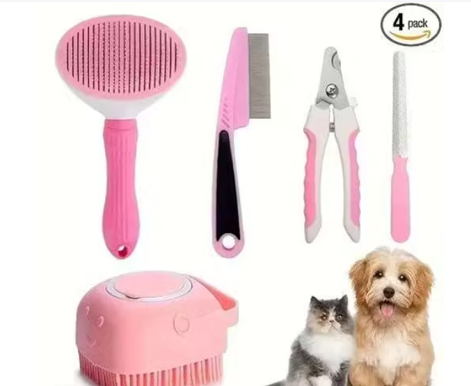 5-in-1 Pet Grooming Tool Combo | All-in-One Grooming Kit for Dogs & Cats | Bathing, Shedding & Nail Trimming (Multicolor)