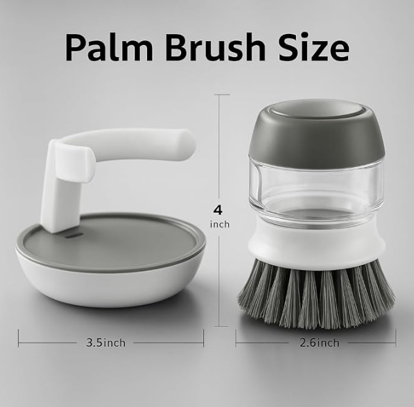 Palm scrub soap-dispensing dish brush with stand