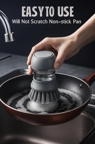 Palm scrub soap-dispensing dish brush with stand