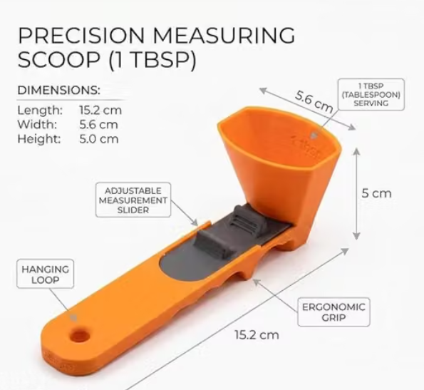 ScoopFlow slide-and-pour funnel spoon for protein powder