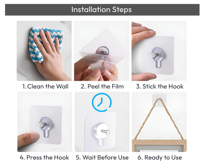 Self-adhesive heavy-duty wall hooks, pack of 20