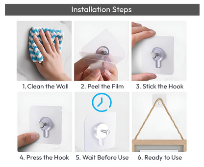Self-adhesive heavy-duty wall hooks, pack of 20