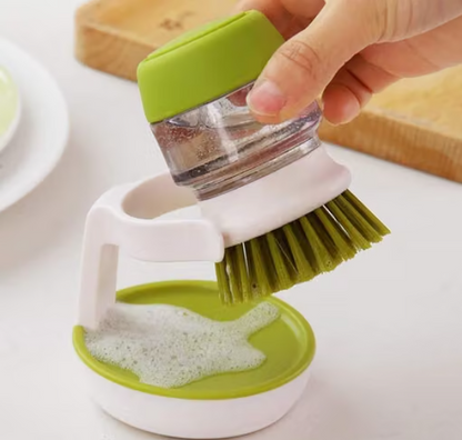 Palm scrub soap-dispensing dish brush with stand