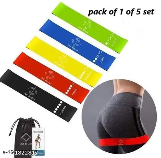 Fitness Workout Bands for Exercise Working Out Physical Therapy, 5 Set of Different Resistance Levels Elastic Bands with Carry Bag and Instruction Guide( pack of 1)
