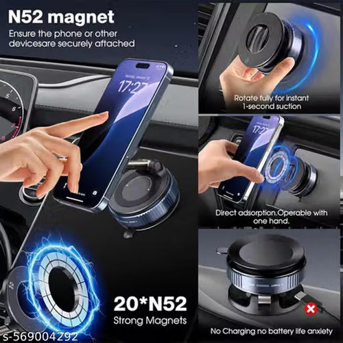 360 Adjustable Vacuum Magnetic Phone Holder Stand–Foldable Suction Cup Phone Mount for MagSafe, Hands-Free Magnetic Car Phone Mount, Cell Phone Holders for Your Car/Gym/Mirror