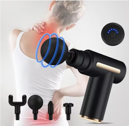 Massage Gun with 4 Attachment Heads, Black, Handheld Percussion Massager