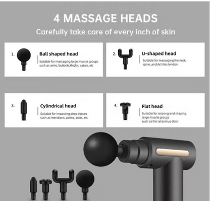 Massage Gun with 4 Attachment Heads, Black, Handheld Percussion Massager