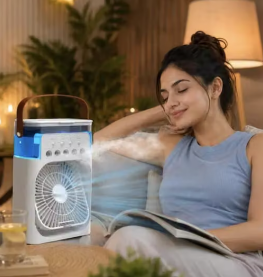 Mini Air Conditioner Fan with Mist Humidifier, USB Personal Air 3 Speed Evaporative Cooling Fan for Home Office Bedroom Travel