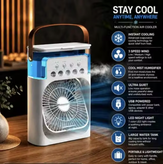 Mini Air Conditioner Fan with Mist Humidifier, USB Personal Air 3 Speed Evaporative Cooling Fan for Home Office Bedroom Travel