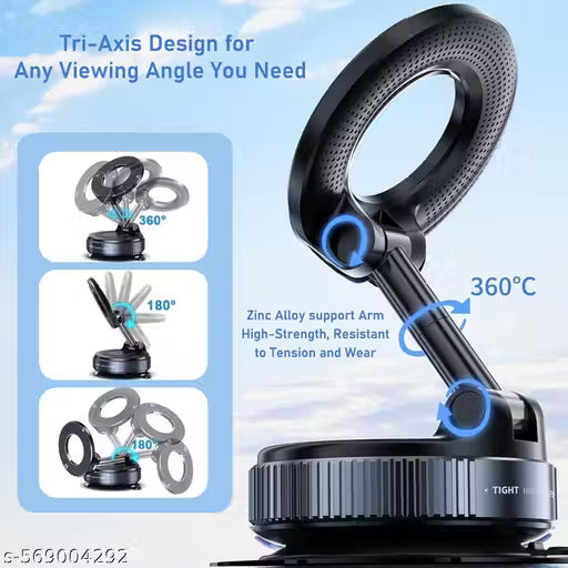 360 Adjustable Vacuum Magnetic Phone Holder Stand–Foldable Suction Cup Phone Mount for MagSafe, Hands-Free Magnetic Car Phone Mount, Cell Phone Holders for Your Car/Gym/Mirror