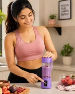 Portable Electric  Juicer 380ML USB Rechargeable Blender Heavy Duty Juicer, 4 Blades Fruit Hand Mixer for Home & Outdoor Use (Purple)
