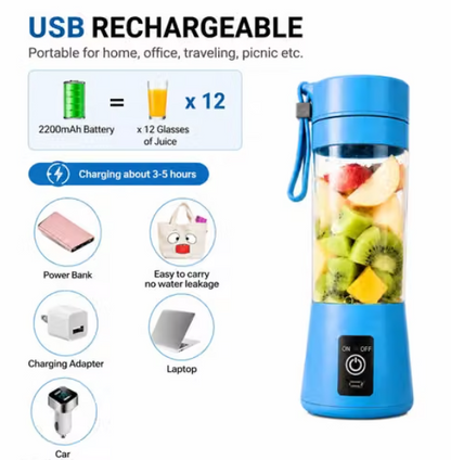 Portable Electric  Juicer 380ML USB Rechargeable Blender Heavy Duty Juicer, 4 Blades Fruit Hand Mixer for Home & Outdoor Use (Purple)
