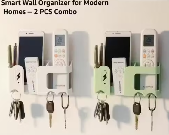 Wall Mounted Mobile Holder Organizer | Phone Charging Dock with Remote & Key Holder Stand | Multipurpose Adhesive Storage | No Drilling Required 2 PCS Combo | Ideal for Home, Bedroom, Kitchen, Office & Entryway